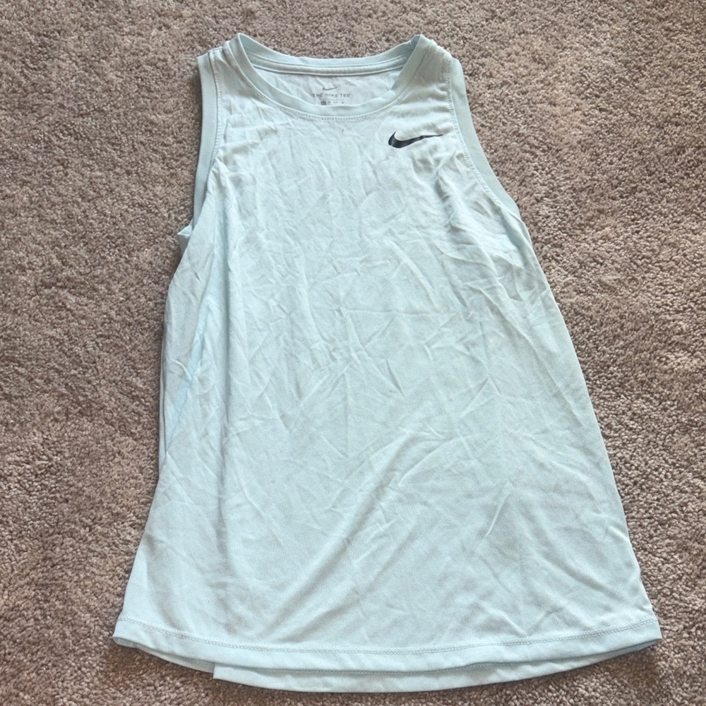 Nike Light Blue Women's Athletic Tank Top with Black Swoosh